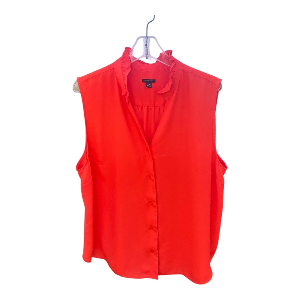 Ann Taylor Orange Sleeveless Top with a Ruffled Neck-Size XXL